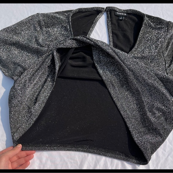 Black & Silver Glitter Crop Top & Wide Leg Pant Set - Picture 5 of 17